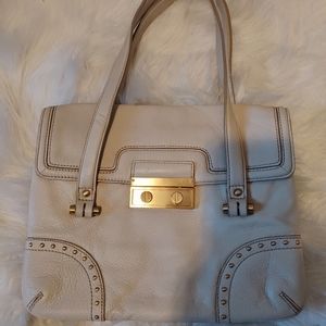 Talbots Vintage 3-section Leather Mom Handbag NWOT cream